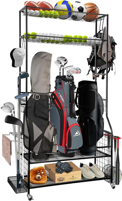Golf Bag Storage Garage Organizer, 3 Golf Bags Organizer and Golfing Equipment by SmarketBuy