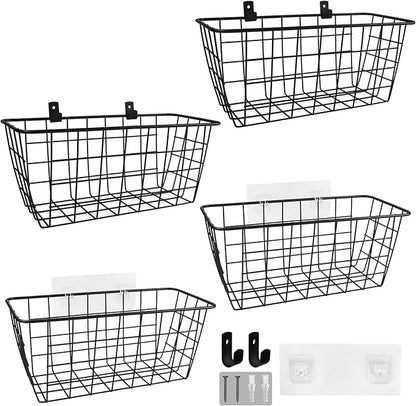 Wire Hanging Wall Basket, 4 Black Metal Baskets, Adhesive Cabinet Organizer | - Image 8