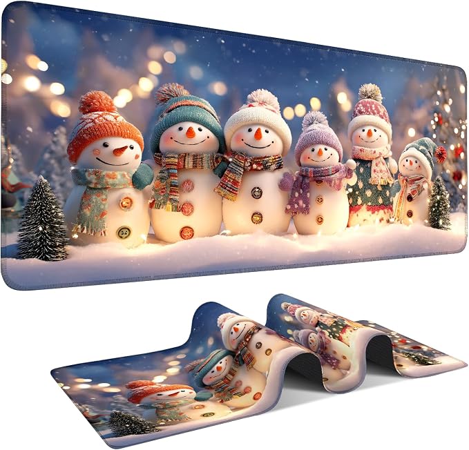 Six Snowmen Gaming Mouse Pad 35.4"x15.7"Desk Mat Anti-Slip Rubber Base & by ANNAQUEEN