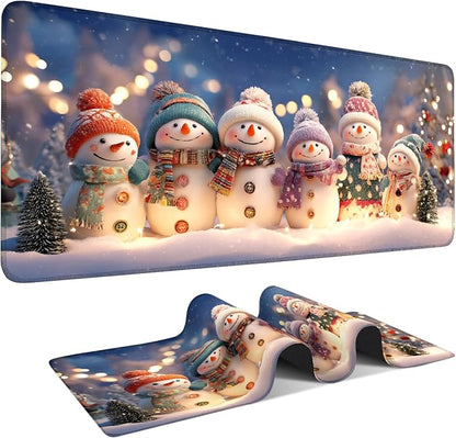 Six Snowmen Gaming Mouse Pad 35.4"x15.7"Desk Mat Anti-Slip Rubber Base & by ANNAQUEEN