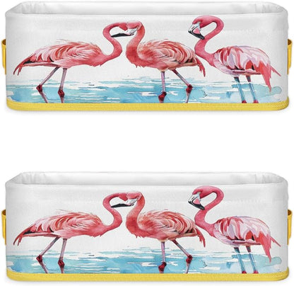 Pink Flamingo Light Blue Bathroom Storage Basket, Foldable - Image 8
