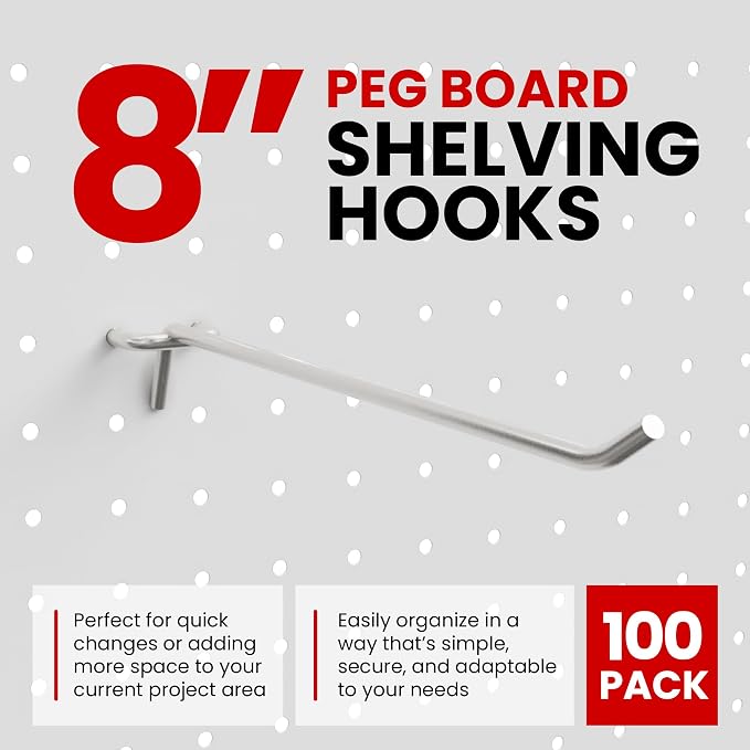 100 Pack PEG Board Pegboard Shelving Hooks 8" Length Wholesale Lot - Image 2