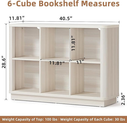 6 Cube Bookcase, Wood Floor Standing 2-Tier Bookshelf - Image 3