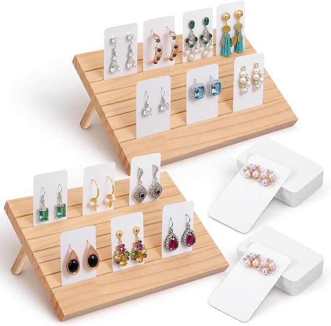 2 Pcs Natural Wood Earring Display Stands by Unknown