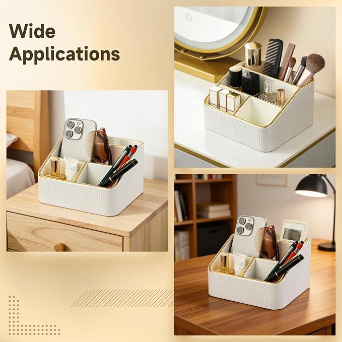 OMISTAR 4 Compartments Remote Control Holder, PU Leather Nightstand Organizer - Image 6