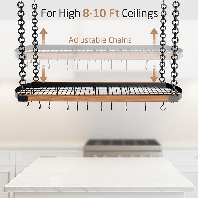 KES 48 Inch Large Hanging Pot Rack Ceiling Mount - Image 8