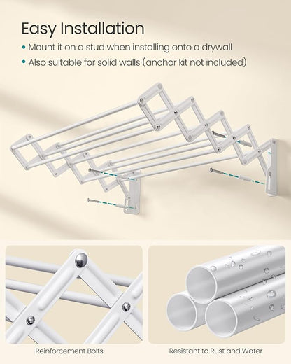 SONGMICS Clothes Drying Rack, Wall-Mounted Drying Rack Clothing, Accordion - Image 6