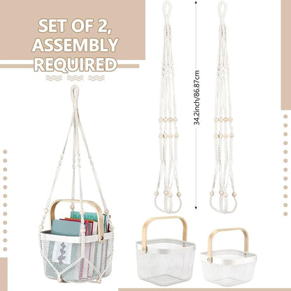 2 Sets Hanging Fruit Baskets for Kitchen 2 Size Metal Wire Mesh Basket - Image 4