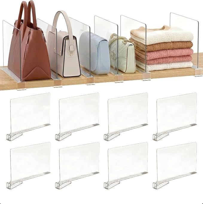 Acrylic Shelf Dividers, 8 Pack Clear Closet Shelf Organizer, Slide-On Vertical by Unknown
