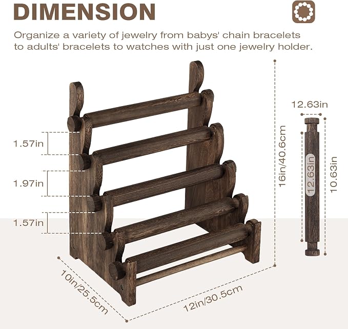 TOPNEW 5 Tier Wooden Bracelet Holder, Scrunchie Bangle Watch Necklace Display - Image 2