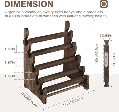 TOPNEW 5 Tier Wooden Bracelet Holder, Scrunchie Bangle Watch Necklace Display - Image 2