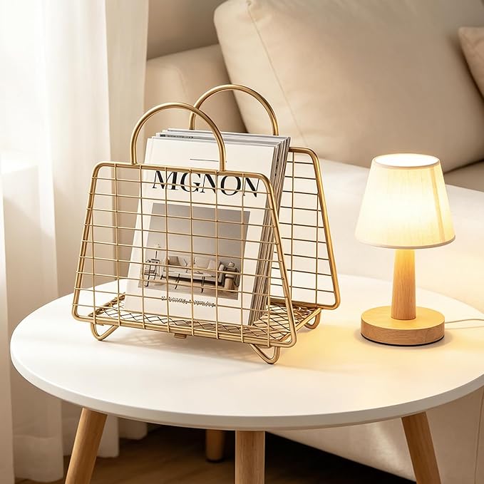 Gold Magazine Holder, Modern Magazine Rack Floor, Metal Wire Magazine Basket - Image 2
