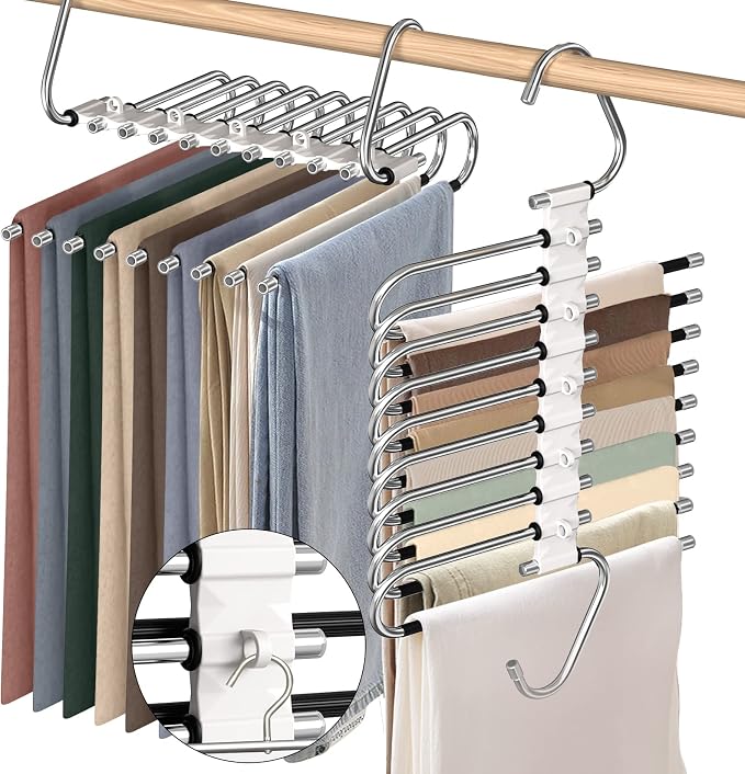 9 Layers Pants Hangers Space Saving Closet Organizer 2 Pack, Metal Space Saving by Besslly