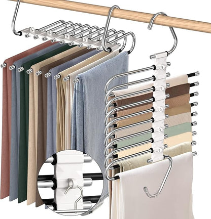 9 Layers Pants Hangers Space Saving Closet Organizer 2 Pack, Metal Space Saving by Besslly