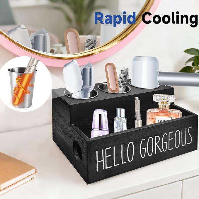 Wooden Hair Tool Organizer, Hair Dryer Holder - Image 6