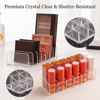 2-Pack Acrylic Makeup Organizer, 12-Slot Lipstick Holder and 7-Slot Eyeshadow - Image 5