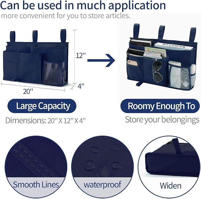 Bseash Bunk Bed Organizer, Bedside Caddy Hanging Bed Organizer Storage Bag 8 - Image 6