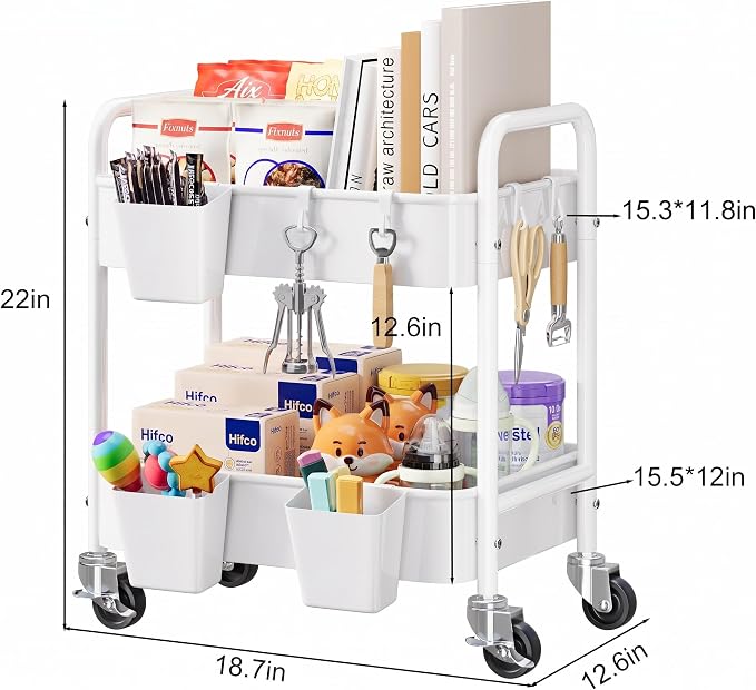 2 Tier Small Rolling Cart Metal - Image 8