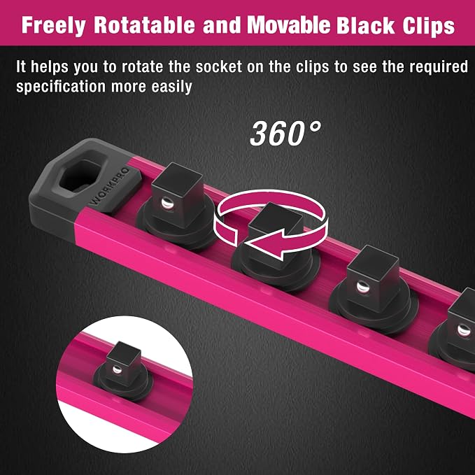 WORKPRO Magnetic Socket Organizer, 1/4-Inch Drive Aluminum Alloy Socket Rail - Image 5