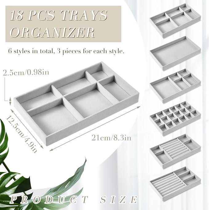 Junkin 18 Pcs Velvet Jewelry Tray, Stackable Jewelry Organizer Trays - Image 2