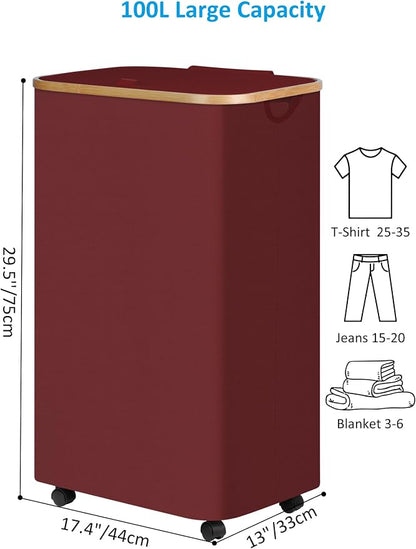 efluky Laundry Basket with Wheels, Tall Rolling Laundry Hamper with Lid and - Image 6