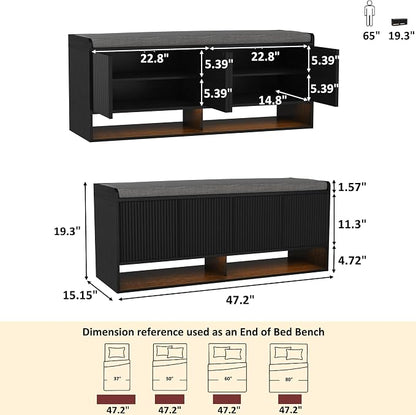 HOMEFORT 47.2" Fluted Shoe Storage Bench, Entryway Bench - Image 2