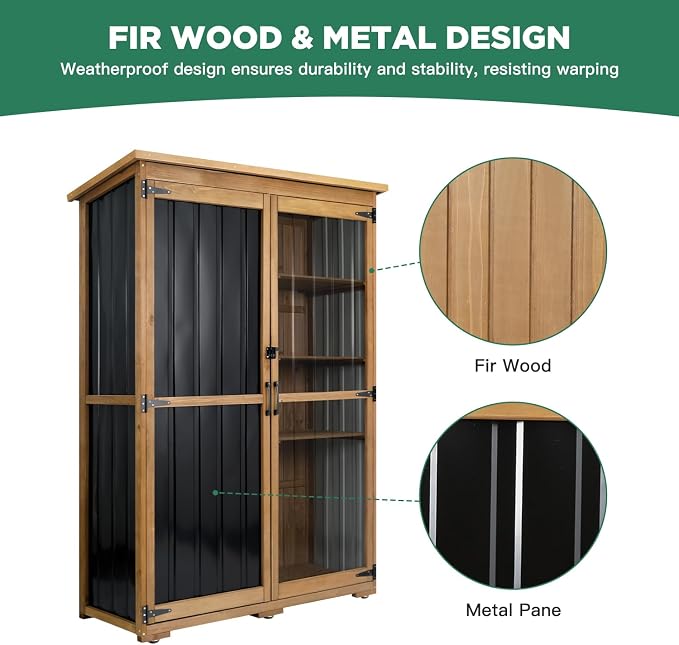 Ketive Outdoor Storage Cabinet, Wood & Metal Storage Shed - Image 4