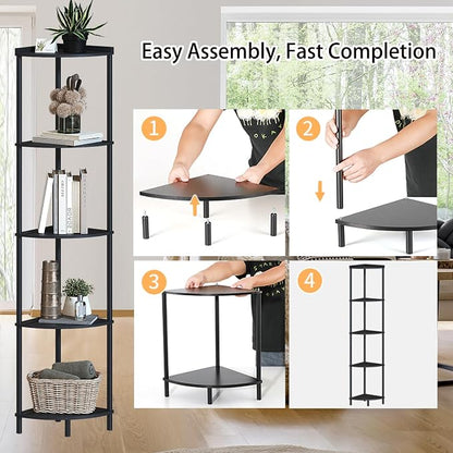 SUNMORY 5 Tier Corner Shelf, Industrial Display Shelf, Narrow Plant Stand - Image 7