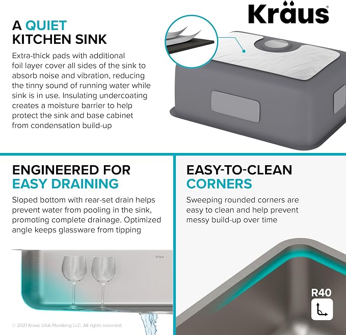 KRAUS Dex 25-inch Undermount 16 Gauge Stainless Steel Single Bowl Kitchen Sink - Image 7