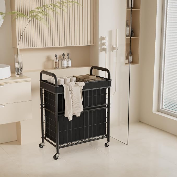 Laundry Hamper 2 Section, 110L Rolling Laundry Sorter Basket - Image 6