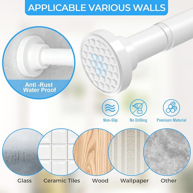 AIZESI Heavy Duty Tension Curtain Rod No Drilling, 40-113 Inch Adjustable - Image 5