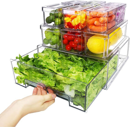 YINGRACE 10 Pack Fridge Organizer Bins, Stackable Refrigerator Organizers and by YINGRACE