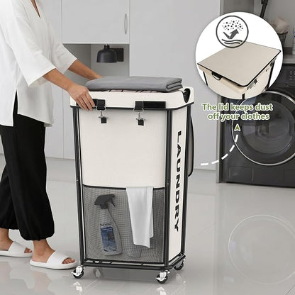 Laundry Hamper with Wheels and Lid, 110L Heavy Duty Rolling Laundry Basket - Image 7