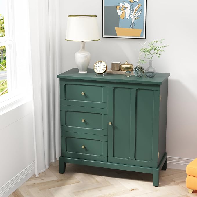 HLR Accent Cabinet with 3 Drawers and Door, Wooden Storage Cabinet with Shelves - Image 7