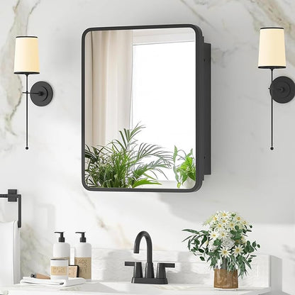 Medicine Cabinet with Mirror, 14x18 Inch Black Bathroom Mirrored Cabinet by Unknown