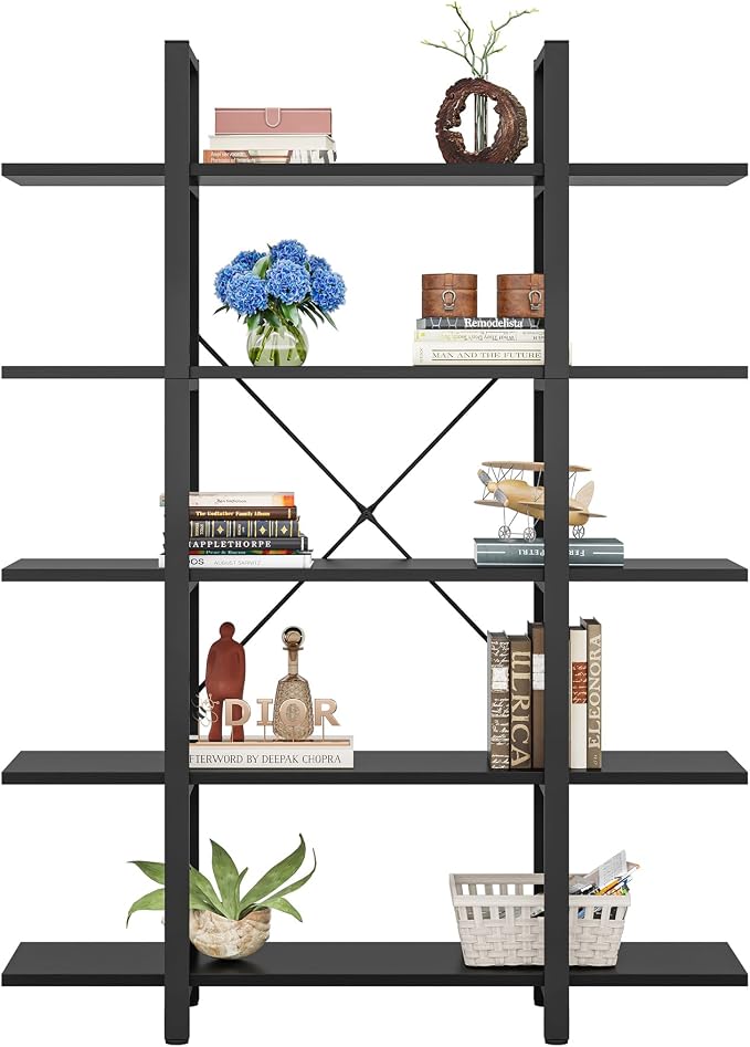 Tribesigns 5-Tier Bookshelf, Vintage Industrial Style Bookcase 72 H x 12 W x - Image 8