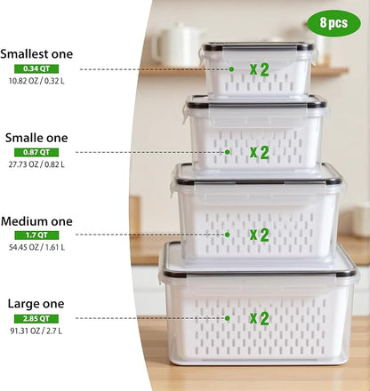 8 PCS Fruit Storage Containers for Fridge, Leakproof Produce Containers for - Image 2