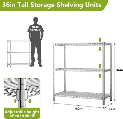 Storage Shelves, 3-Tier Adjustable Metal Industrial Utility Shelf Rack - Image 3