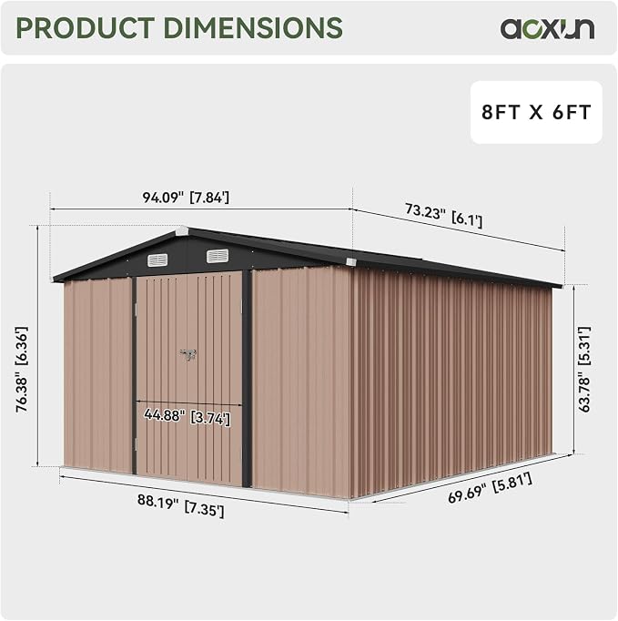 Aoxun 8x6 FT Outdoor Storage Shed Garden Metal Shed - Image 2