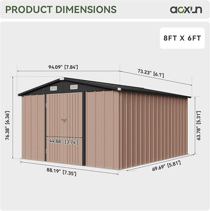 Aoxun 8x6 FT Outdoor Storage Shed Garden Metal Shed - Image 2