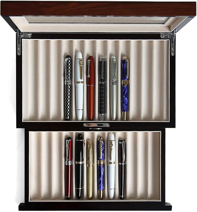 wood pen display case 24 slot Fountain pen Box storage Organizer by Besforu