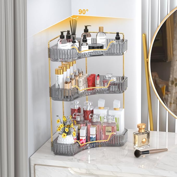 GTI 3-Tier Corner Bathroom Counter Organizer, Large Capacity Makeup Organizer - Image 6