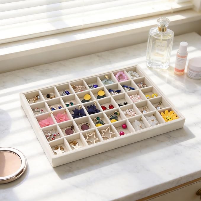 Stratalife 40 Grid Jewelry Organizer Tray, Stackable Drawer Earring Organizer - Image 7