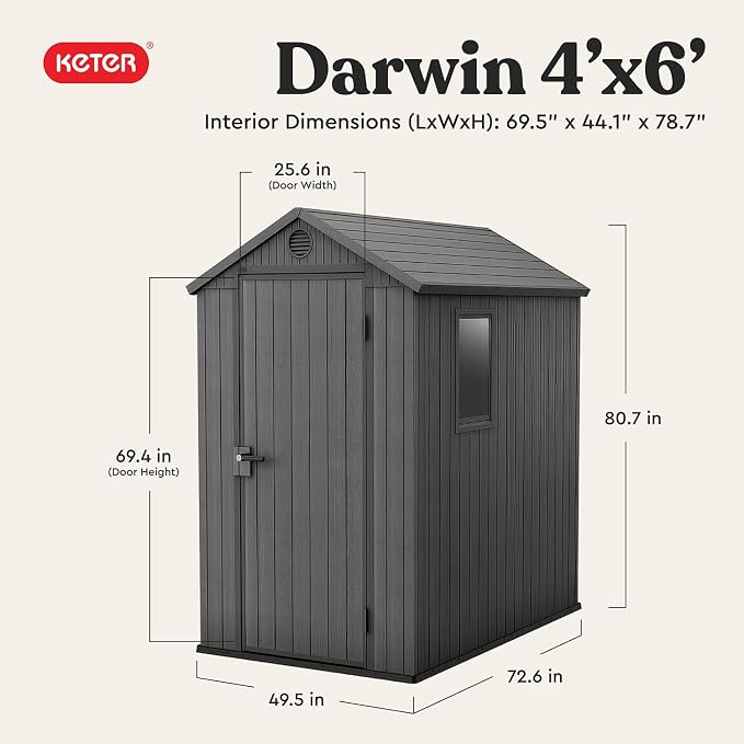 Keter Darwin 4x6 Feet Outdoor Storage Shed, Graphite Gray – Lockable Resin - Image 3