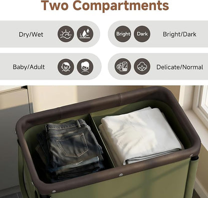 StorageWorks Laundry Hamper 2 Section, 100L Rolling Laundry Sorter Cart - Image 2
