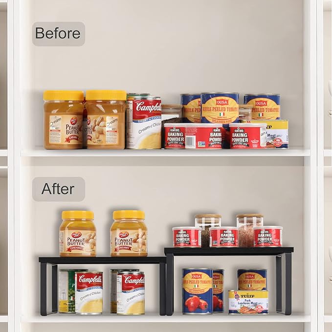 CADUKE Set of 4 Kitchen Counter Shelves Stackable Shelf Organizer Wood - Image 5