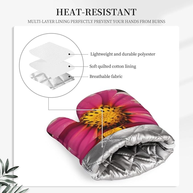 Flower Print Oven Mitts Set of 2, Heat Resistant Silicone Oven Mittens Gloves - Image 5