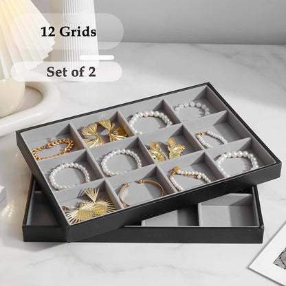 Large Jewelry Organizer Tray 2 Pack, Stackable Jewelry Storage Holder - Image 3