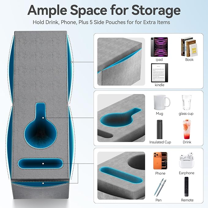 Couch Armrest Caddy with Cup Holder, Portable Sofa Armrest Pillow Drink Holder - Image 2