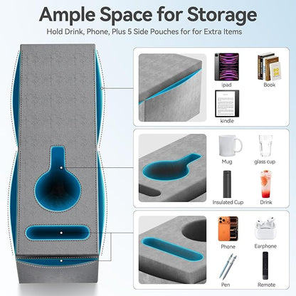 Couch Armrest Caddy with Cup Holder, Portable Sofa Armrest Pillow Drink Holder - Image 2